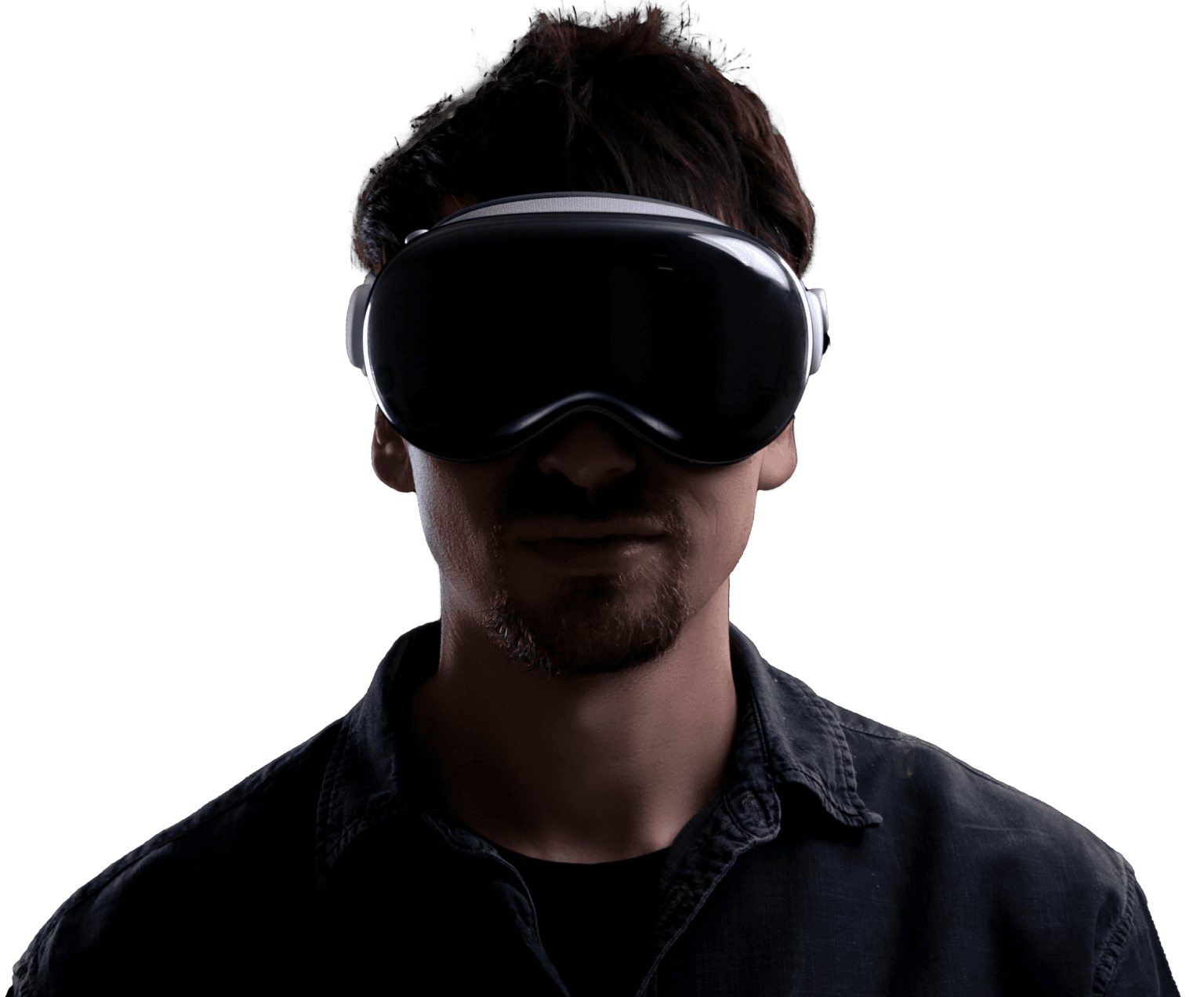 Man wearing Apple Vision Pro VR headset