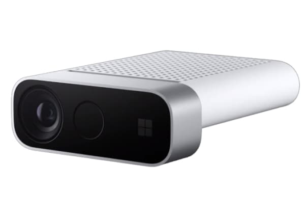 A compact, modern-looking Kinect Azure projector device with a metallic finish and rounded edges, suggesting advanced technology for video and image projection.