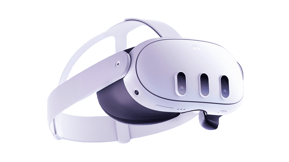 A modern white virtual reality headset with adjustable straps and ventilation slots at the front, designed for immersive multimedia experiences.